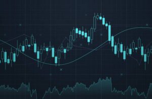 Stocks buying and selling of commodities or cryptocurrency value chart with space for your copy.